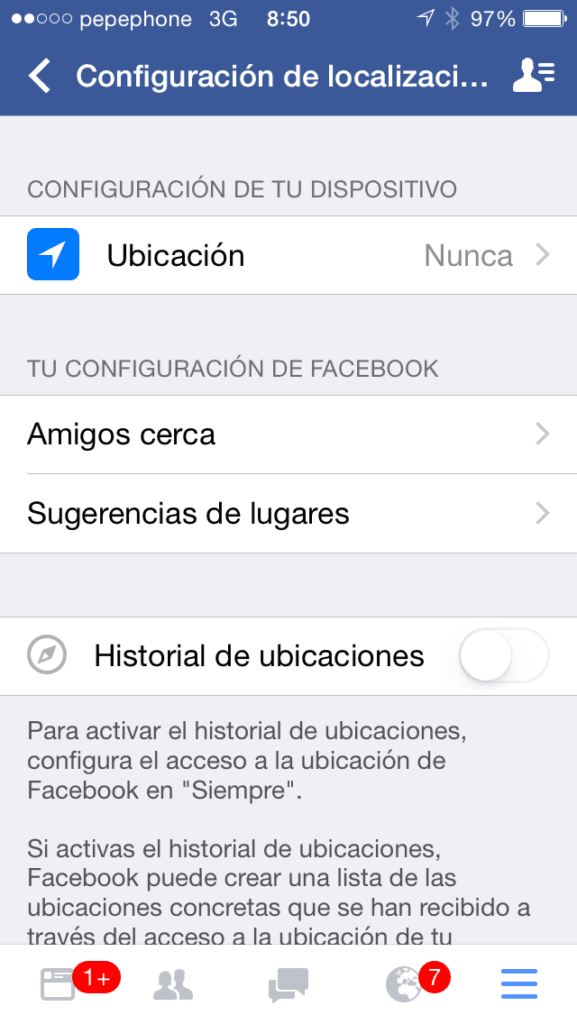 como cambiar ajustes ubicacion Facebook iOs